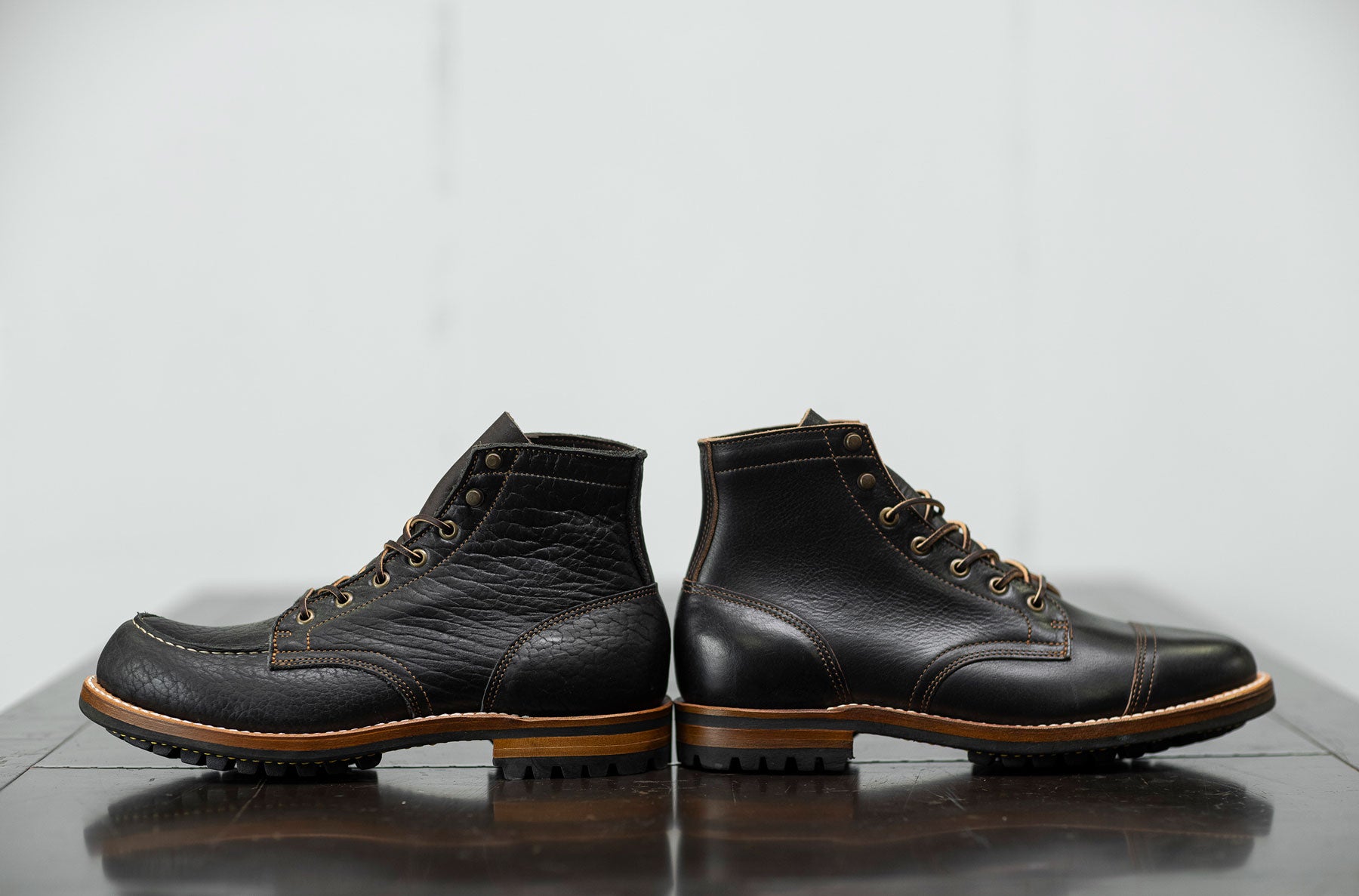 how does black shrunken bison compare to black teacore leather